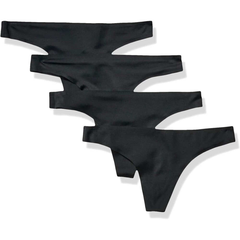 4-Pack Amazon Essentials Women's Thong Underwear LARGE Black Seamless Stretch